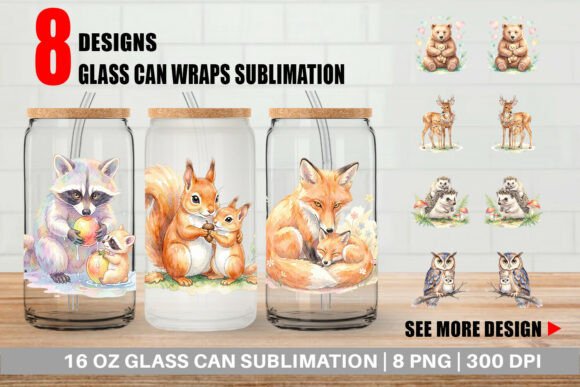 Download Watercolor Forest Animal Glass Can Wrap - Watercolor forest animal Collection