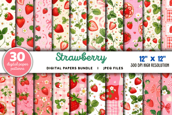 Download Strawberry Digital Paper Pattern Bundle - Strawberry Collection