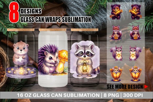 Download Watercolor Forest Animal Glass Can Wrap - Watercolor forest animal Collection
