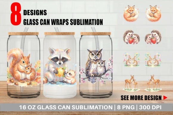 Download Watercolor Forest Animal Glass Can Wrap - Watercolor forest animal Collection